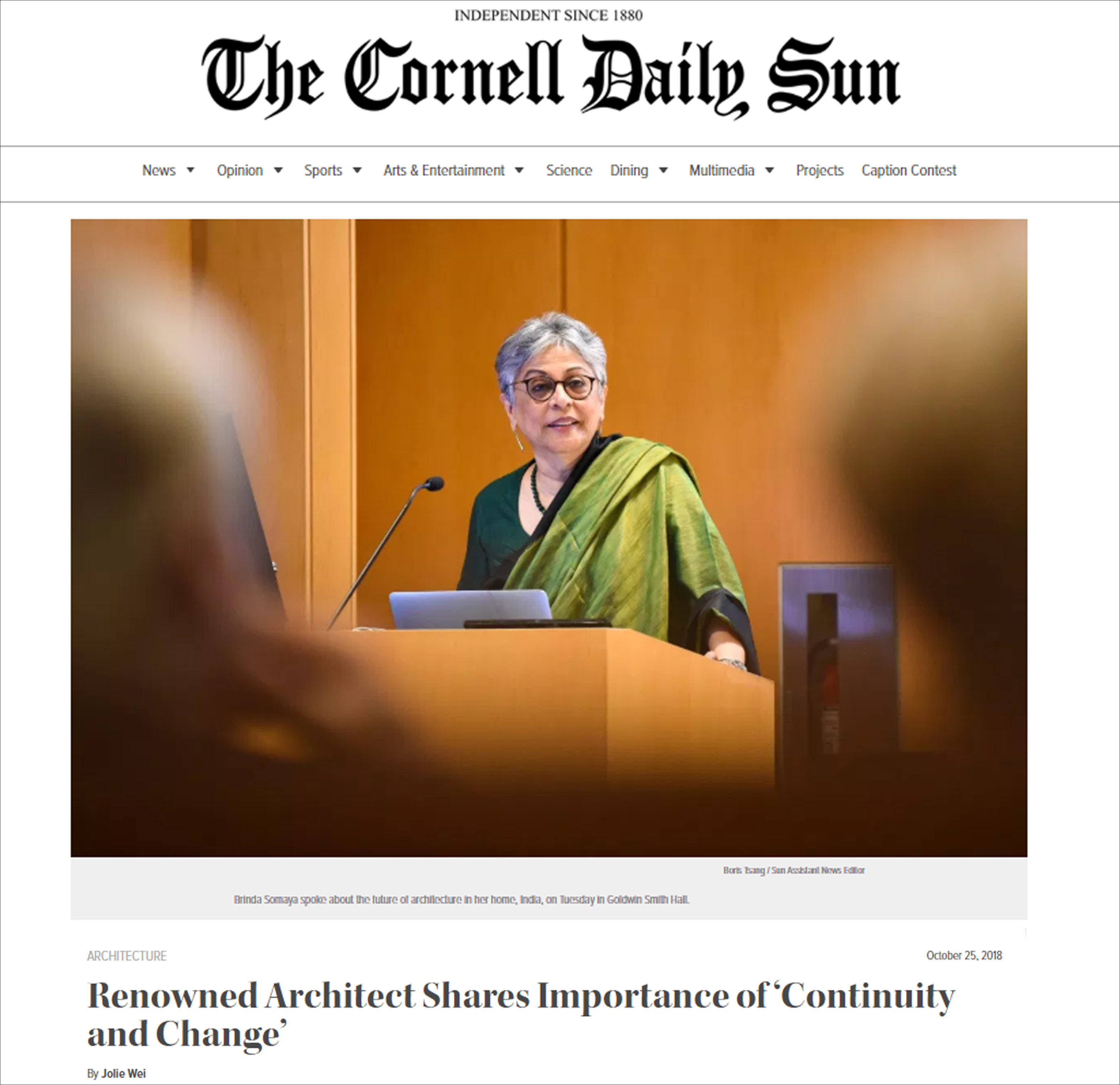 Renowned Architect Shares Importance of 'Continuity and Change' -The Cornell Daily sun,  on  25 Oct 2018